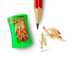 Pencil with sharpener isolated on white background.