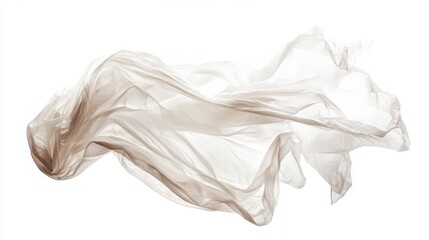 Plastic grocery bag partially crumpled, showcasing texture, isolated on white background