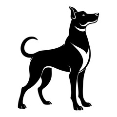A black and white silhouette of a proud dog standing tall, with its chest out and head held high, radiating confidence and dignity.