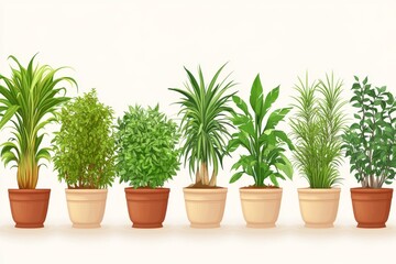 Fototapeta premium Collection of indoor potted plants in various sizes and species representing modern indoor gardening plant care and minimalist home decor trends