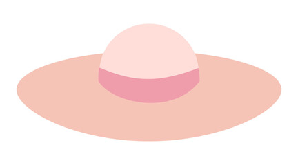 Vector illustration of a wide-brimmed pink sun hat with a soft, modern design, perfect for summer vacation and outdoor fashion themes.