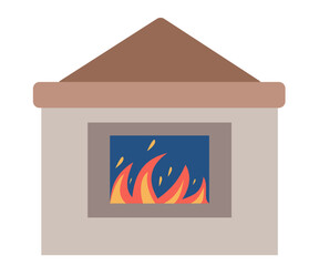 Vector illustration of a sloped-roof fireplace with flames, designed to complement cozy interiors and warm home decor themes.