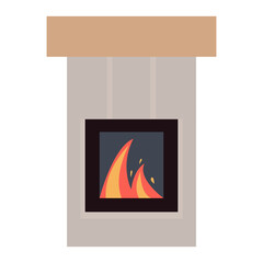 Vector illustration of a beige fireplace with flames, designed for home decor, comfort, and cozy winter interiors.