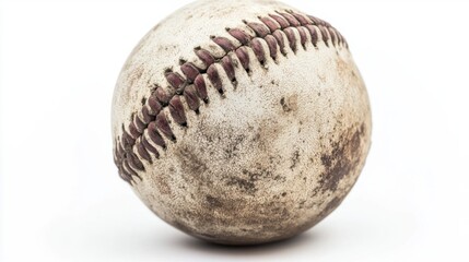 Baseball with slight imperfections, showing a few scuffs, isolated on white background