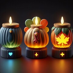 A set of candle holders designed to look like classic Thanksgivi