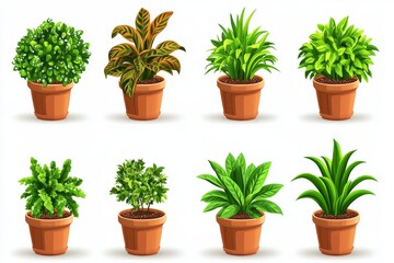 Obraz premium Variety of potted houseplants in terracotta pots showcasing modern indoor gardening plant care and minimalist home decor trends with vibrant greenery