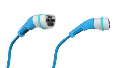 Set of ev charger connector or electric recharging plug isolated on white