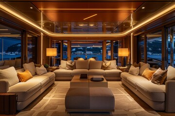 Fototapeta premium Luxurious Yacht Interior with a Breathtaking View