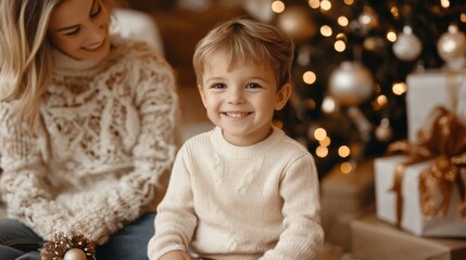 Fototapeta premium Elegant Family Holiday Moment in Bright Rustic Setting