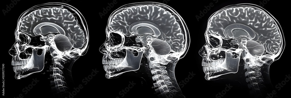 Poster x-ray scans of the human brain anatomy,showcasing the detailed structures and lobes of the cerebral 