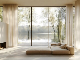 Obraz premium modern living room with fireplace