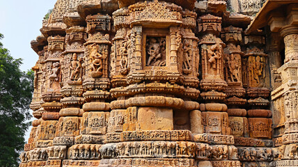 Carvings of Hindu deities and animals on Navlakha Temple, Sejakpur, Surendranagar, Gujarat, India.
