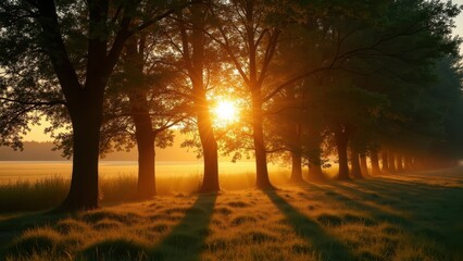 Golden Sunset Through the Trees Creating Majestic Silhouettes