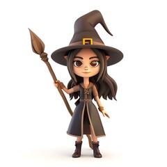 3D game character of wizard and witch art style isolated white background, graphic element resource design.