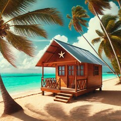 Tropical Cabin on an Island with Turquoise Waters
