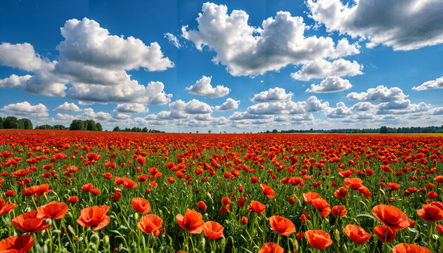 Champs de coquelicots sous un ciel bleu