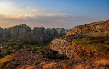 Exploring the breathtaking landscapes of the Pedras Negras Mountains at sunset in Angola revealing natural beauty and rugged terrain