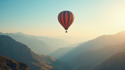 Fototapeta premium A Serene Hot Air Balloon Journey Over Majestic Mountains