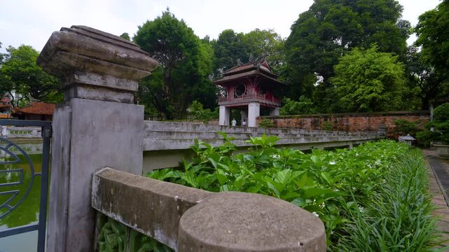 view of Khue Van Cac pavilion in Temper of Literature or Van Mieu - Vietnam's first national university in Hanoi city, Vietnam.