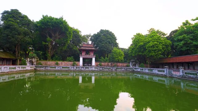 view of Khue Van Cac pavilion in Temper of Literature or Van Mieu - Vietnam's first national university in Hanoi city, Vietnam.