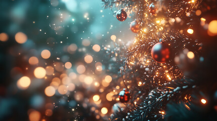 Naklejka premium Christmas Tree Christmas Ball Close up, Christmas Poster Background, Christmas Sale Background