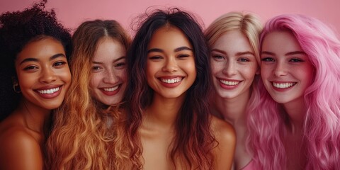 Fototapeta premium Diverse group of women smiling in a studio, Generative AI