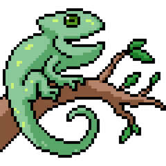 Fototapeta premium pixel art of green chameleon branch