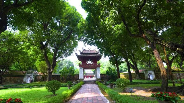 view of Khue Van Cac pavilion in Temper of Literature or Van Mieu - Vietnam's first national university in Hanoi city, Vietnam.