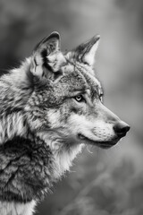 Fototapeta premium Black-and-white portrait of wolf in natural environment