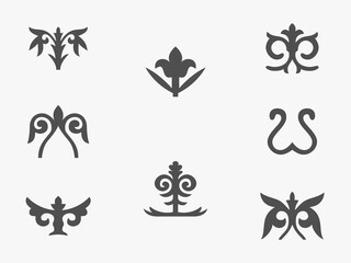 Patterns consisting of rhythmic ordered elements peculiar to Kazakh folk art. Set of vector national ornaments of Kazakhstan, Turkic peoples. Part 1