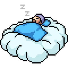Fototapeta premium pixel art of boy sleep on cloud