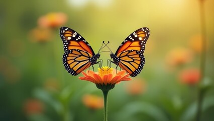 Fototapeta premium Enchanting Monarch Butterflies on a Vibrant Flower in Serenity