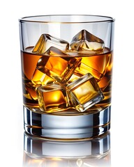 glass of whiskey with ice, isolated on a white background