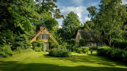Fototapeta premium Charming Cottages in a Lush Garden