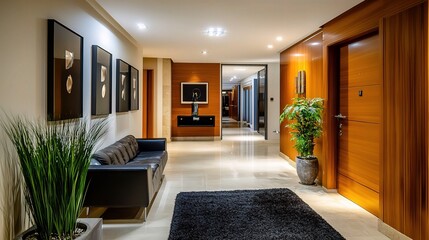Elegant Modern Hallway with Stylish Decor and Lighting