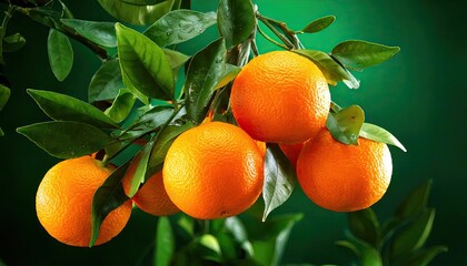 Oranges on a tree on a green backgrounds