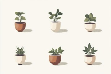 Obraz premium Set of minimalistic potted plants in ceramic pots symbolizing modern interior design small space plant care and eco friendly indoor decor for green living
