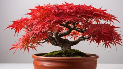 Naklejka premium Red Dragon Japanese Maple Plant in Pot - High Depth of Field