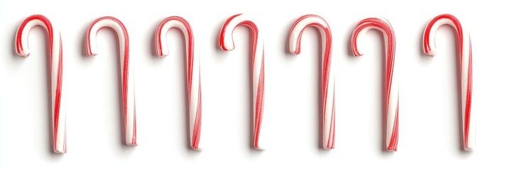 A row of six red and white candy canes