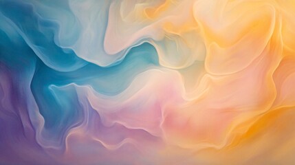 Obraz premium Abstract background with a soft blend of blue, pink, and orange colors in a wavy, flowing pattern.