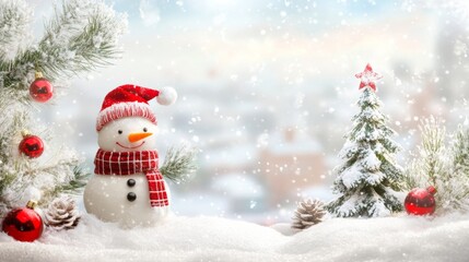 Playful Snowman in a Soft, Snowy Landscape