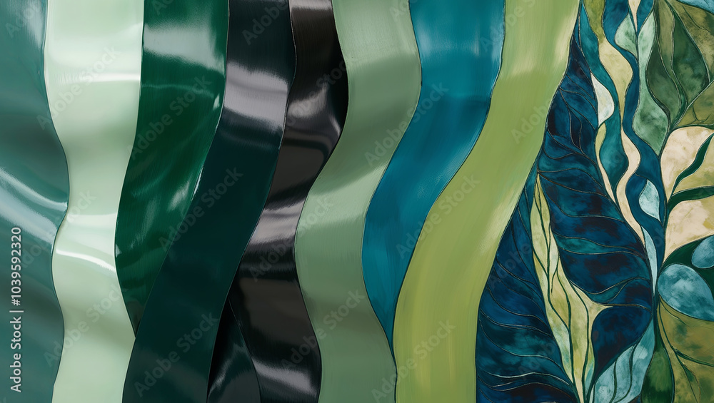 Poster Abstract Green and Teal Waves