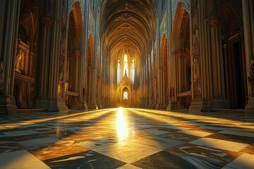 Cathedral of St. Michael and St. Gudula - medieval Roman Catholic church in central Brussels, Belgium. Beautiful simple AI generated image