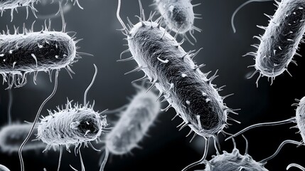 Fototapeta premium Ancient microbes under microscope reveal intricate cellular structures, showcasing their mysterious and ancient nature, ideal for scientific and educational content.