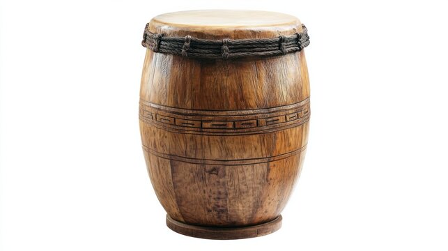 recommend clip art: Conga drum with detailed wooden body and stretched skin head, isolated on white background