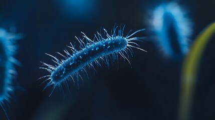 Fototapeta premium Ancient microbes under microscope reveal intricate cellular structures, showcasing their mysterious and ancient nature, ideal for scientific and educational content.