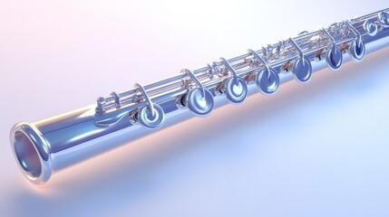 Fototapeta premium Elegant silver flute, reflecting light, isolated on white background