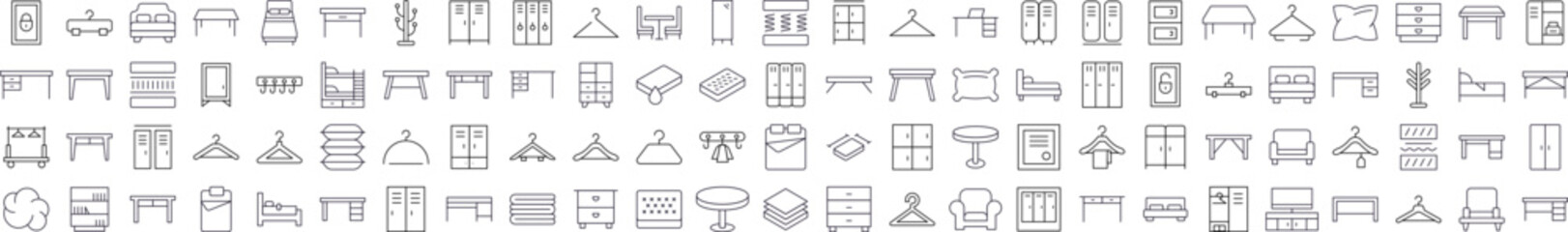 Furniture Simple Linear Illustrations. Contains Icons of Bed, Table, Mattress, Coat Hook that Can Be Used for Design of Cards, Posts, Apps, Web Sites