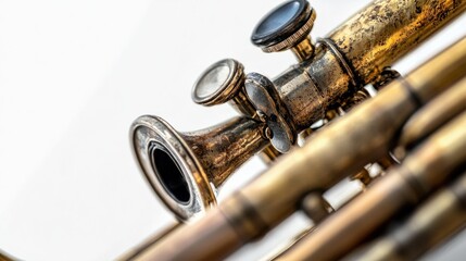Naklejka premium Mouthpiece of a trombone with brass body, close-up shot, isolated on white background