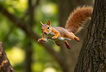 Fototapeta premium squirrel in a jump
